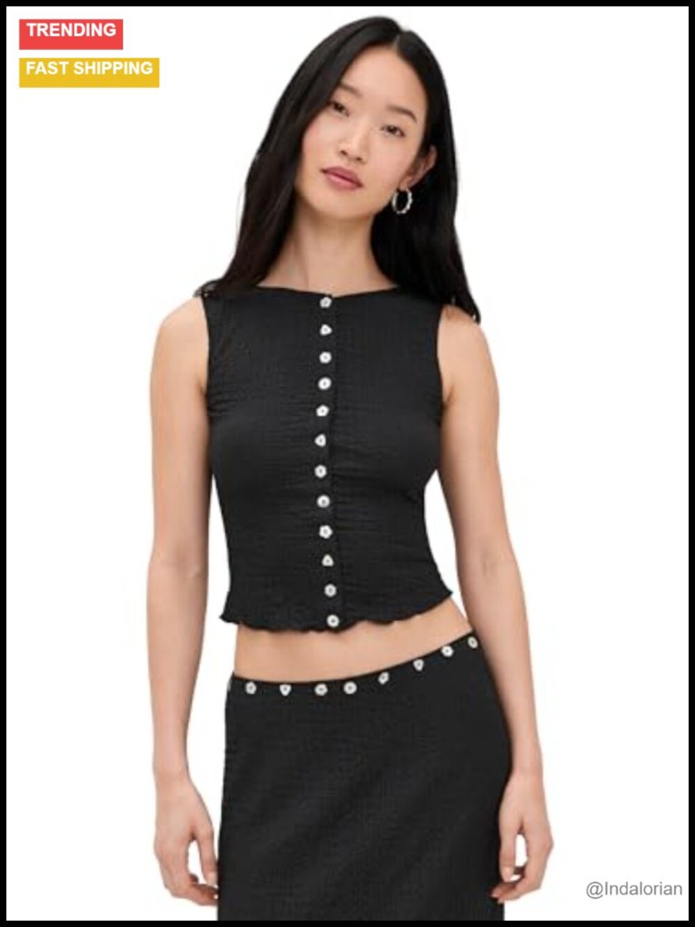 Crinkled Knit Shell Button Summer Top Lightweight Stretch